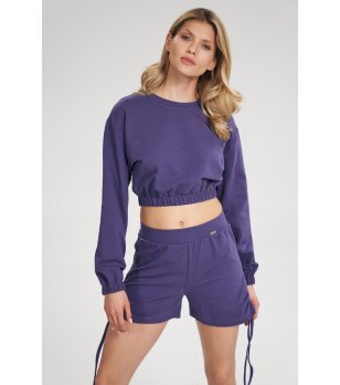 Къса памучна дамска блуза в лилаво Minalla снимка