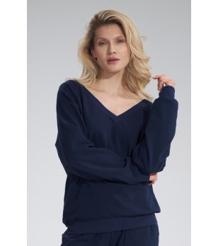 Дамска памучна блуза в тъмносиньо Sintia снимка