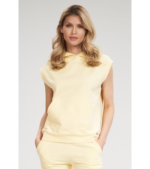 Дамски памучен светложълт суитшърт с качулка Berdina снимка