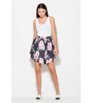 Асиметрична черна пола с флорални мотиви снимка