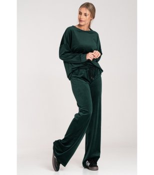 Дамски велурен комплект с блуза и панталон в тъмнозелено Chica снимка