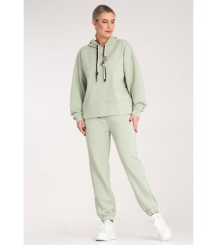 Светлозелен дамски комплект с памук от суитшърт и панталон Angela снимка