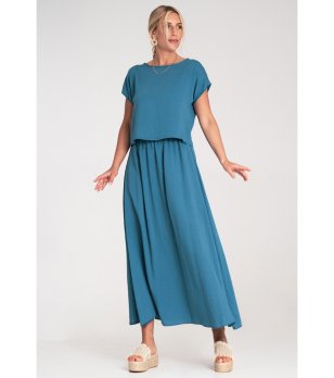 Комплект от пола и блуза в синьо Raisa снимка