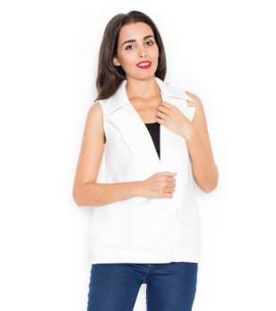 Дамски елек в екрю с асиметричен цип снимка