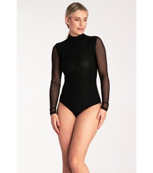 Черно боди с мрежести ръкави Fresia снимка