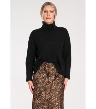 Дамски черен пуловер с поло яка Rachela снимка
