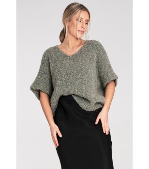 Дамски пуловер в цвят маслина Caris снимка