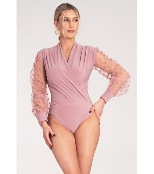 Боди в бордо с ефектни ръкави на точки Kira снимка