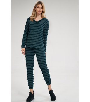 Дамски панталон на райе в тъмнозелено и черно Alenia снимка