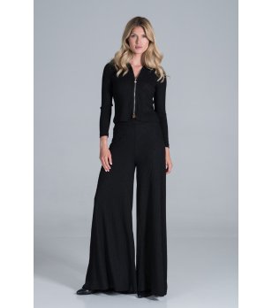 Черен дамски панталон с разкроени крачоли Lenitta снимка