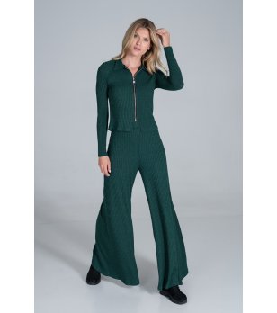 Тъмнозелен дамски панталон с разкроени крачоли Lenitta снимка