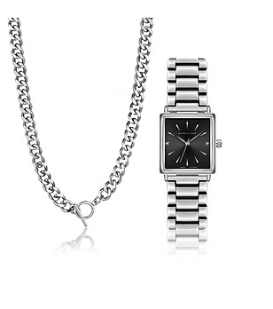 Сребрист комплект от часовник и колие Lea снимка