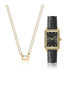 Сет от колие и часовник в златисто и черно Adélaïde снимка