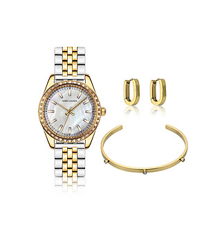 Дамски комплект от часовник обеци и гривна в сребристо и златистоLink снимка