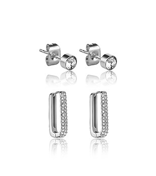 Комплект от 2 чифта обеци в сребристо снимка