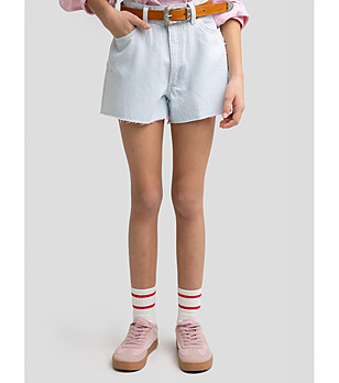 Светлосини дамски памучни къси дънкови панталонки SALLY снимка