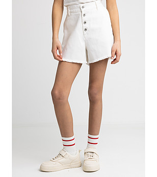 Памучни къси дамски дънкови панталонки в цвят крем LUNIS снимка