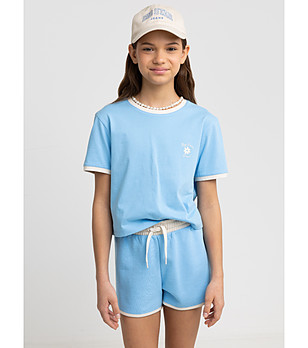 Памучна детска тениска в светлосиньо Estera снимка