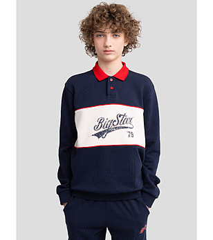 Памучна детска тъмносиня блуза с яка Harmon снимка