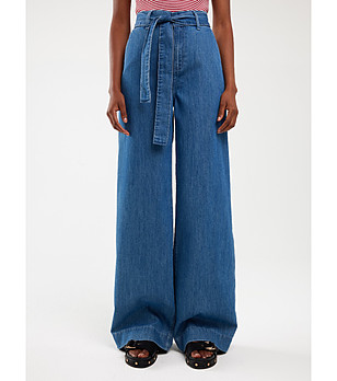 Сини дамски дънки с широки крачоли JULII  снимка