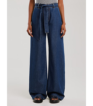 Тъмносини дамски дънки с широки крачоли JULII  снимка