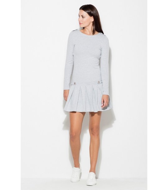 Сива памучна рокля с дълъг ръкав снимка