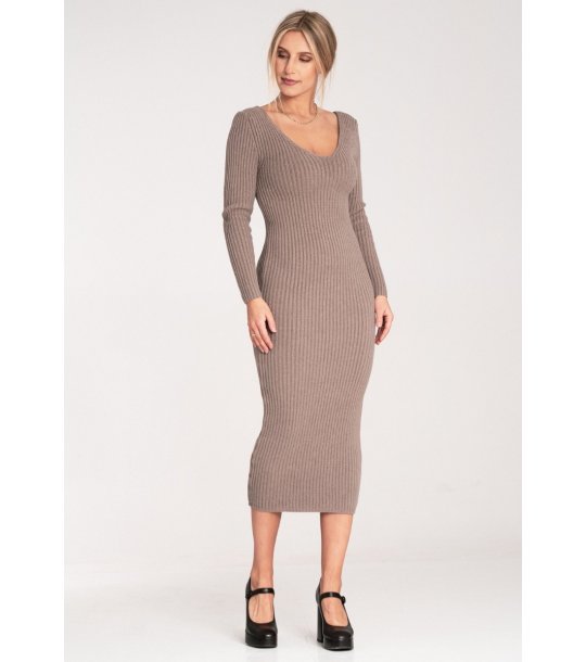 Рокля в бежово с дълъг ръкав Karmen снимка