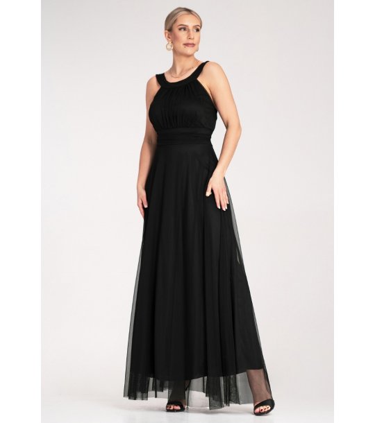 Черна дълга рокля с тюл Elegancka снимка