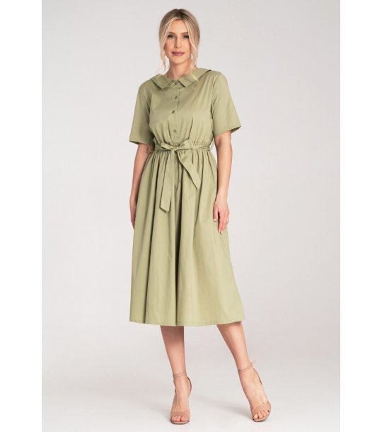 Зелена памучна рокля с копчета Vivian снимка