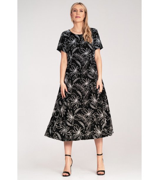 Черна рокля с бял флорален принт Iza снимка