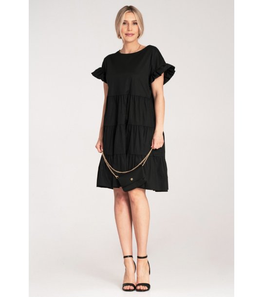 Черна памучна рокля с волани и чанта Dina снимка