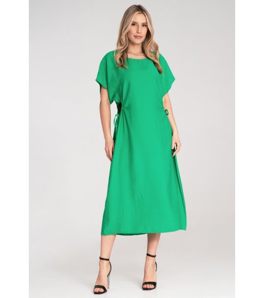 Зелена рокля с декоративни прорези Ella снимка