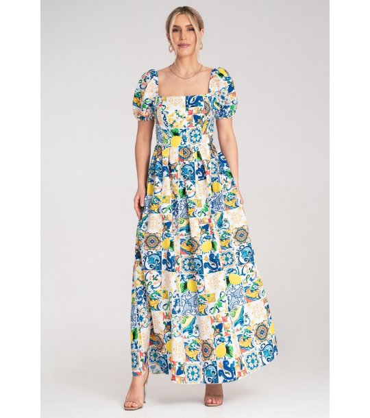 Памучна дълга многоцветна рокля с принт Zofia снимка