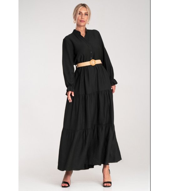 Черна дълга рокля с колан Irra снимка