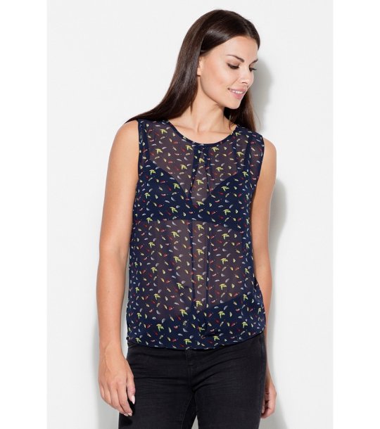 Топ в тъмносиньо с принт птици снимка