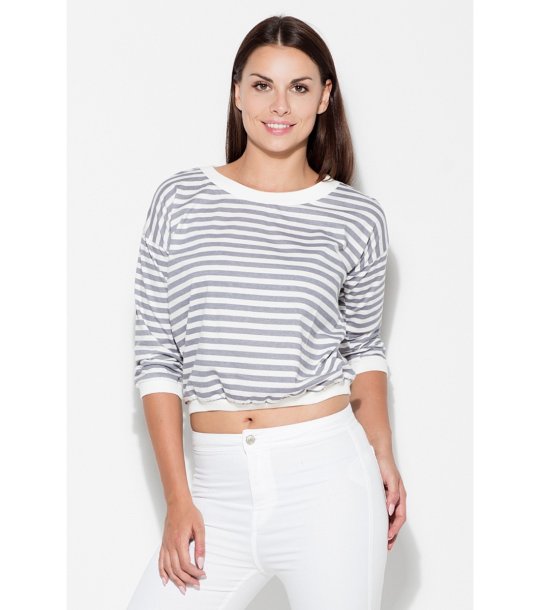 Дамска къса блуза в сиво на райе снимка