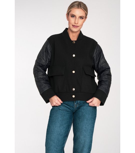 Дамско черно яке с копчета Bomber снимка
