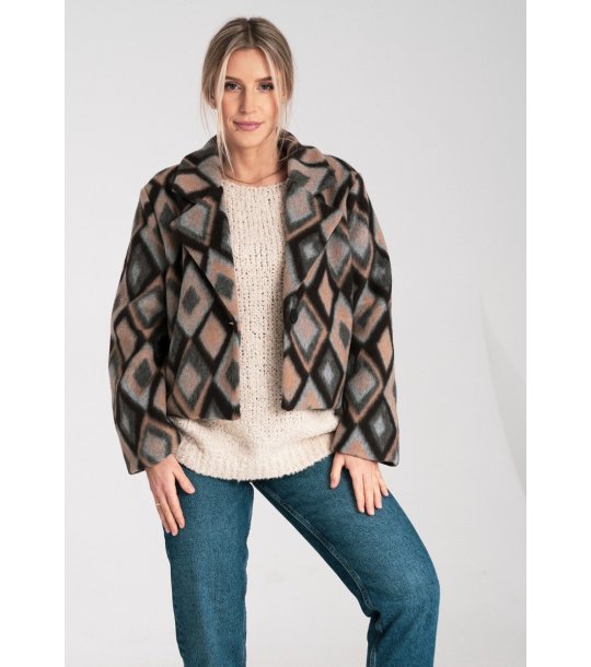 Късо дамско многоцветно меко палто с фигурални мотиви Angela снимка