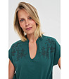 Тъмнозелена дамска памучна блуза с декорация-1 снимка