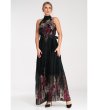 Дълга черна рокля солей с флорални мотиви Ina-3 снимка