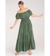 Зелена рокля с буфан ръкави Lavina-2 снимка