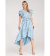 Асиметрична синя рокля с флорални мотиви Riri-2 снимка