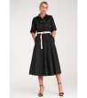 Памучна черна рокля с яка и колан Iva-3 снимка