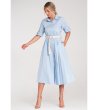 Памучна рокля в светлосиньо с яка и колан Vivi-4 снимка