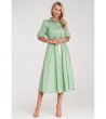Памучна рокля в зелен нюанс с яка и колан Vivi-2 снимка