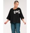 Дамска черна оversize  блуза с орнамент Flora-3 снимка