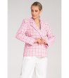 Дамско сако на каре в розово и бяло с памук Raisa-4 снимка