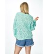 Дамски пуловер в цвят мента с ажурна плетка Alvara-1 снимка