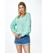 Дамски пуловер в цвят мента с ажурна плетка Alvara-2 снимка