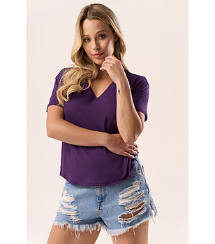 Дамска блуза с къс ръкав в тъмнолилаво Serina снимка